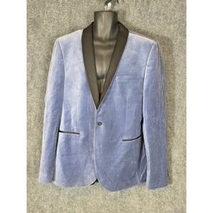 Next Mens Blue Cotton Velvet Tuxedo Blazer Jacket Black Shawl Lapel 44L Designer
